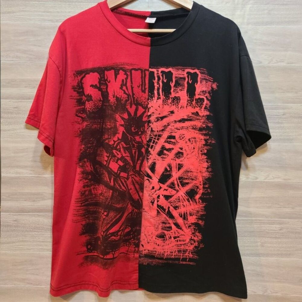 Romwe Skull Graphic Tee XS Black Red Split Punk Grunge Goth Alt Short Sleeve